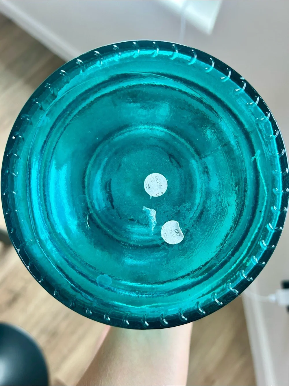 San Miguel Large Teal Blown Glass Pillar Candle Holder 12”